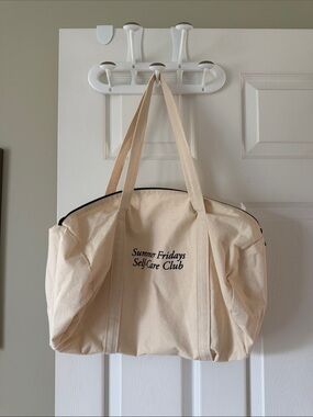 Summer Fridays Cream Canvas Tote with Black Script